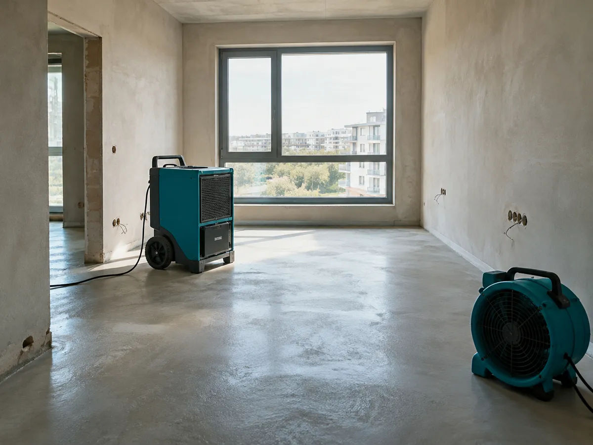 Neubau-Estrich wird getrocknet